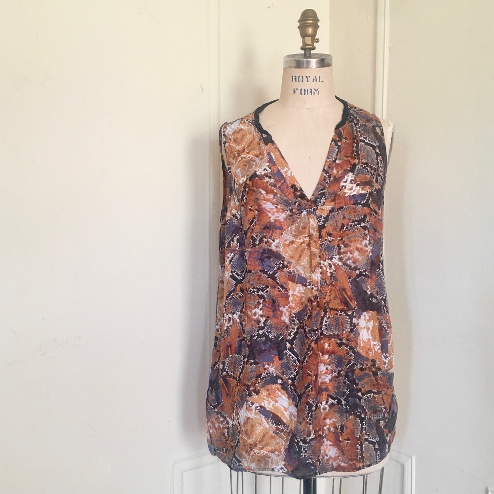 100% Silk Snakeskin Tunic by Lord & Taylor - brown + black Reptile - size MEDIUM